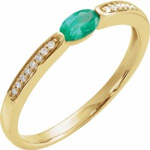 14K Yellow Gold Imitation Emerald Oval 5 X 3 Mm Natural Diamond Polished Imitation Emerald And .05 Ctw Natural Diamond Ring Size 7