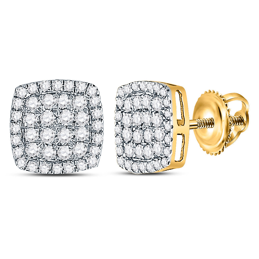 14K Yellow Gold Womens Round Diamond Square Earrings 1/2 Cttw