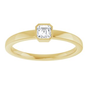 14K Yellow Gold Asscher  3.5 X 3.5 Mm Polished 1/4 Ct Natural Diamond Bezel-Set Ring Size 7