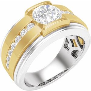 14K White Yellow Gold Lab-Grown Diamond Round 7.3 Mm Polished 2 Ctw Lab-Grown Diamond Mens Band Size 10