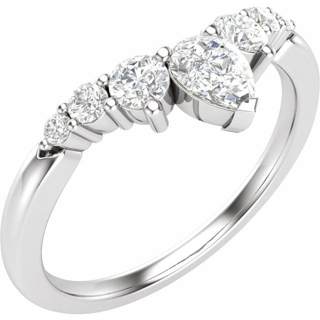 14K White Gold Pear 5 X 3.5 Mm Polished 1/2 Ctw Natural Diamond Contour Band, Size 7