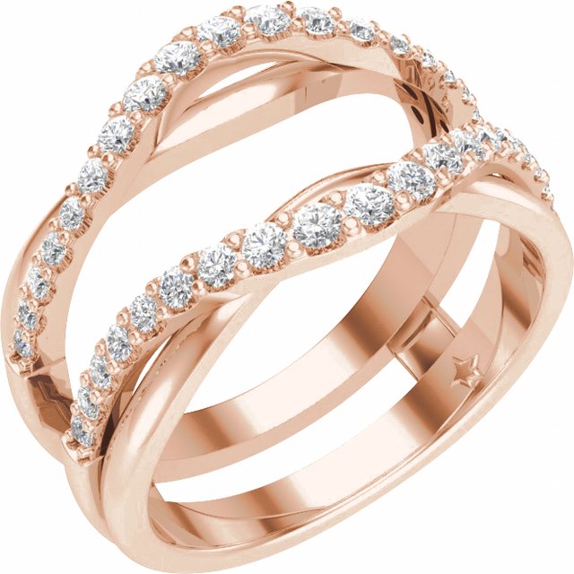 14K Rose Gold Round 1.7 Mm Polished 1/2 Ctw Natural Diamond Ring Guard, Size 7