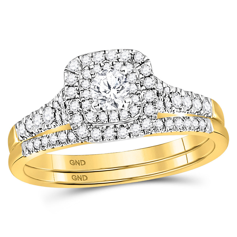 14K Yellow Gold Round Diamond Bridal Wedding Ring Band Set 1/2 Cttw, Womens Size: 5-10