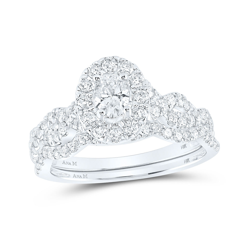 14K White Or Yellow Gold Oval Diamond Bridal Wedding Ring Band Set , Womens Size: 5-10