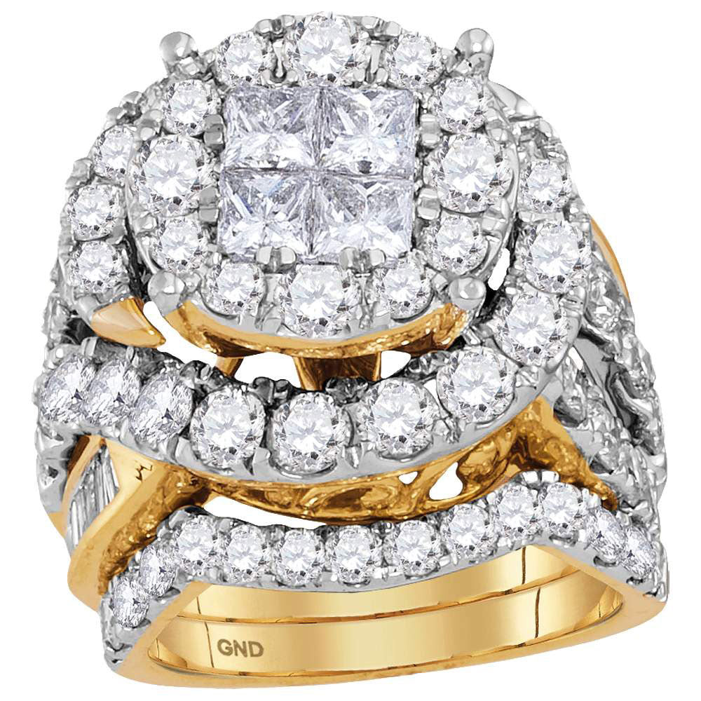 14K Yellow Gold Princess Diamond Bridal Wedding Ring Band Set 5-5/8 Cttw, Womens Size: 5-10