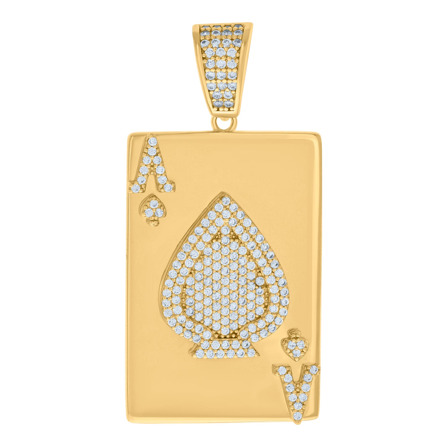 Sterling Silver Mens Cubic-Zirconia Ace Of Spade Playing Cards Gambling Charm Pendant