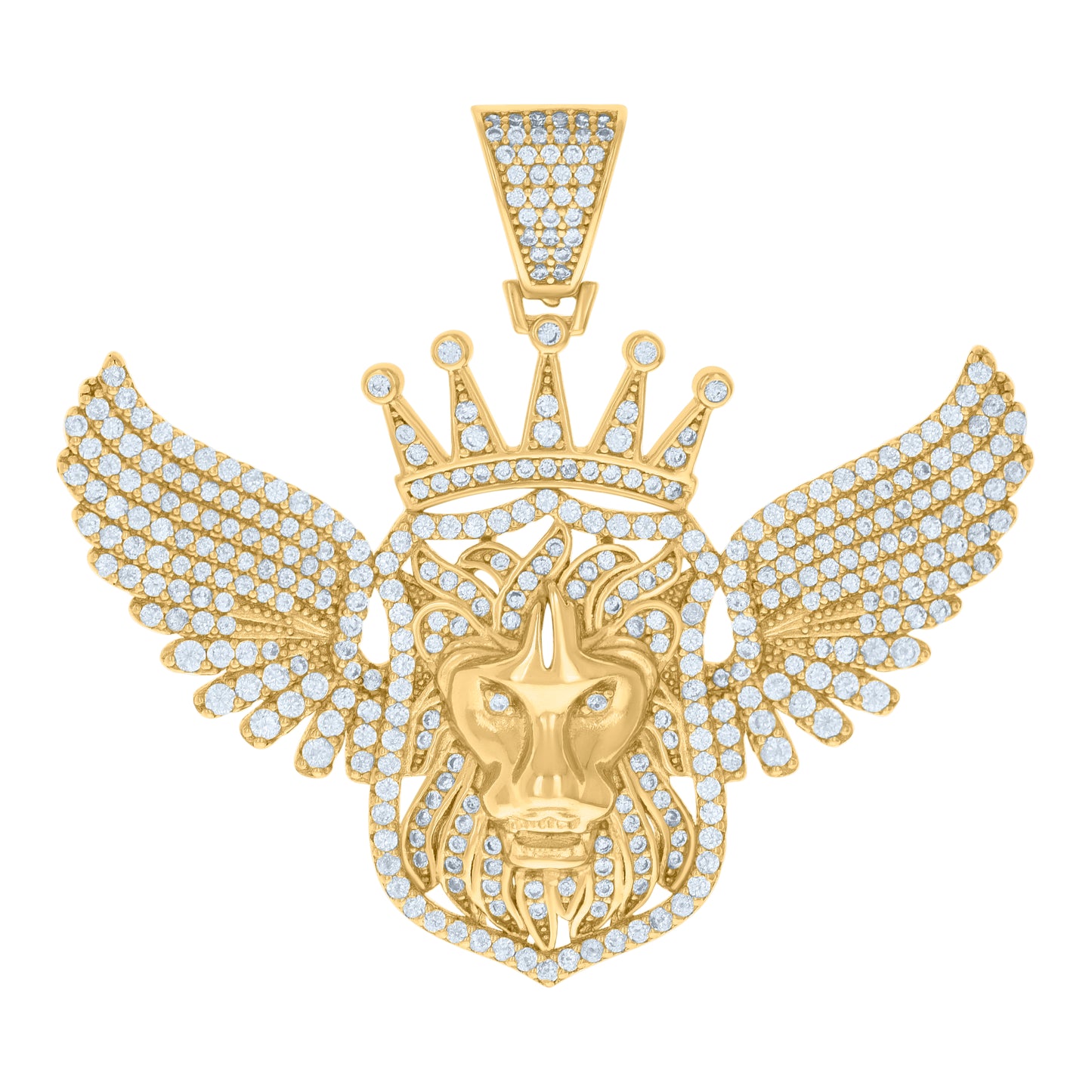 Sterling Silver Mens Cubic-Zirconia Flying Leo/Lion Zodiac Sign/Wildlife Charm Pendant