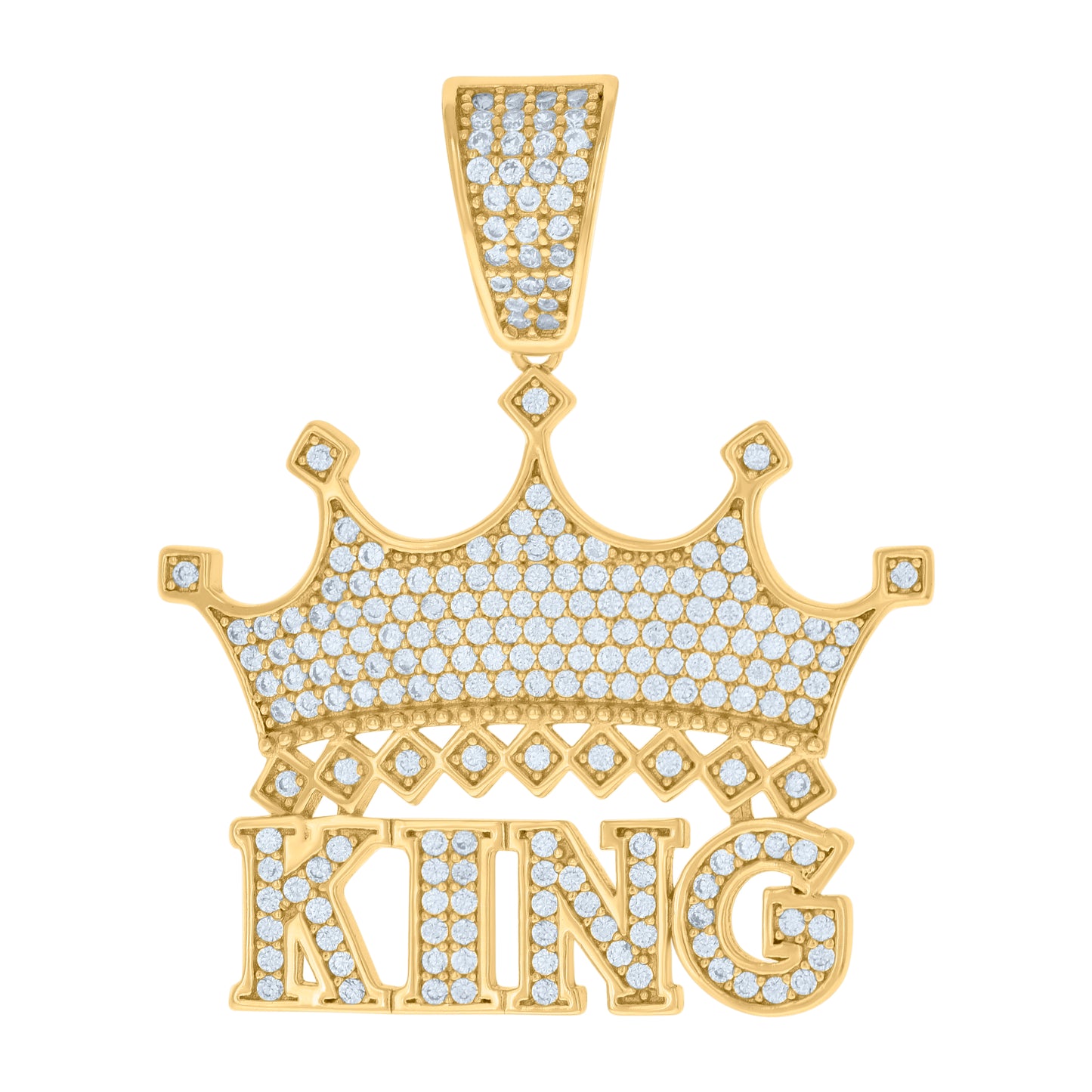 Sterling Silver Mens Cubic-Zirconia KING Crown Fashion Charm Pendant