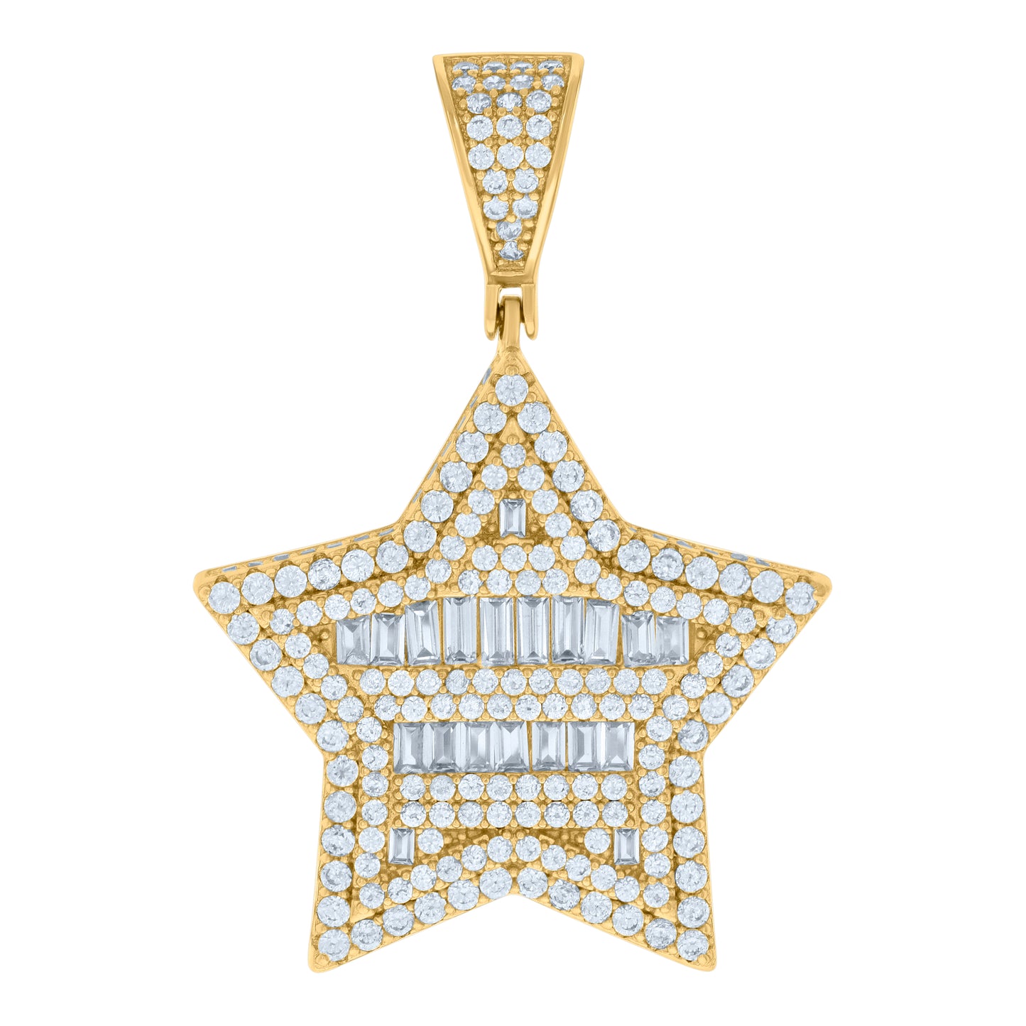 Sterling Silver Mens Baguette Round Cubic-Zirconia Star Fashion Charm Pendant