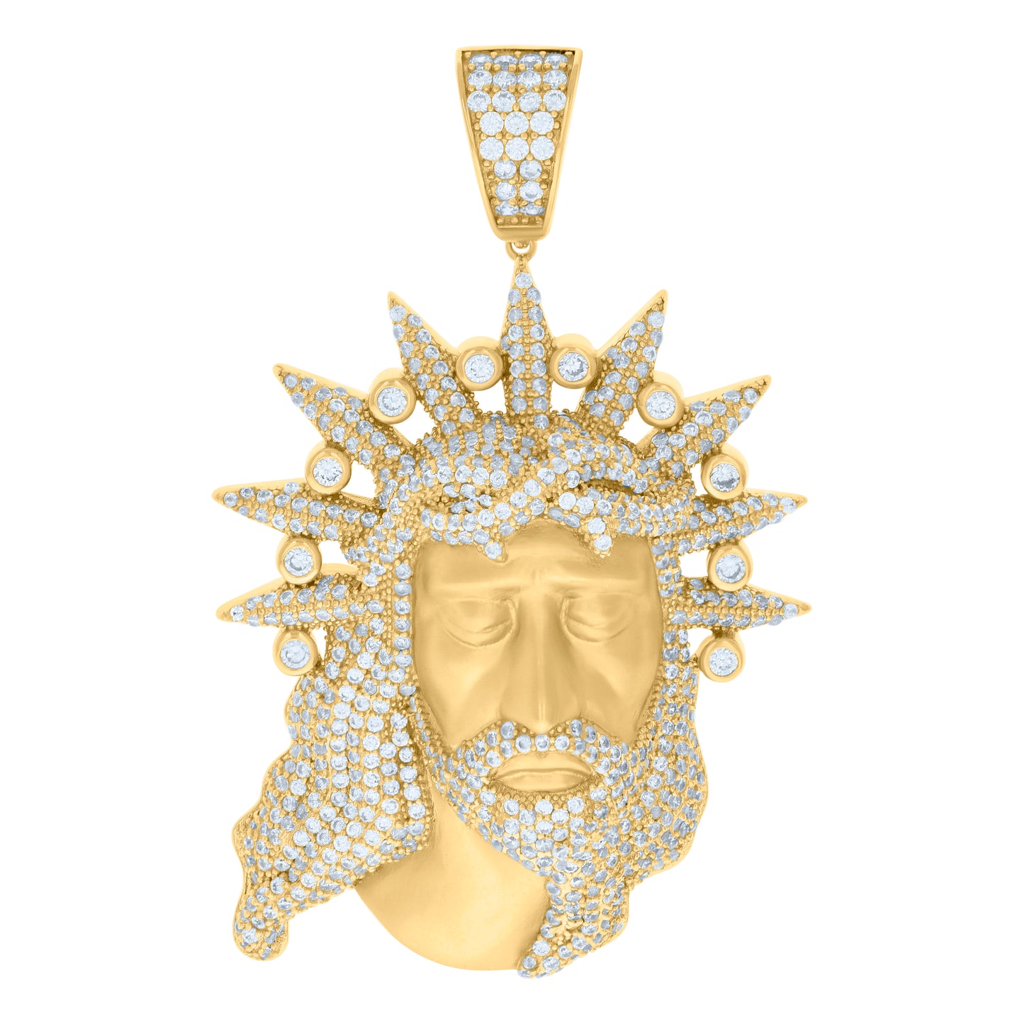Sterling Silver Mens Cubic-Zirconia Jesus Religious Charm Pendant