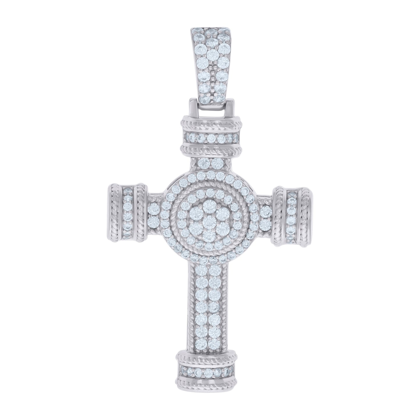 Sterling Silver Mens Cubic-Zirconia Cross Religious Charm Pendant