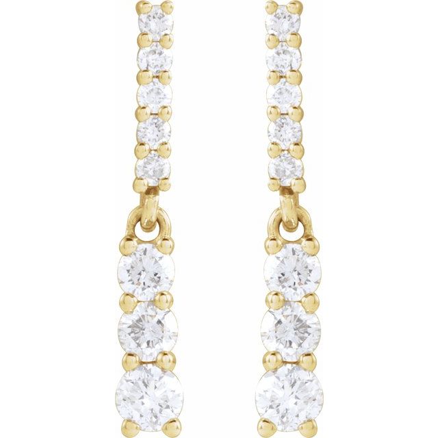 14K Yellow Gold 2.1 Mm Round Friction Back Polished 1/4 Ctw Full Cut Natural Diamond Dangle Earrings