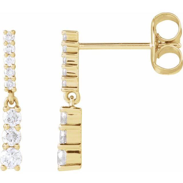 14K Yellow Gold 2.1 Mm Round Friction Back Polished 1/4 Ctw Full Cut Natural Diamond Dangle Earrings