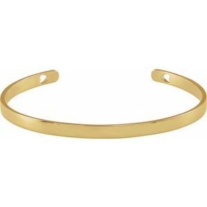 14K Yellow Gold Engravable Heart Pierced Cuff 7" Bracelet