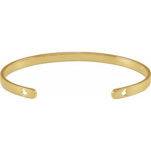 14K Yellow Gold Engravable Heart Pierced Cuff 7" Bracelet