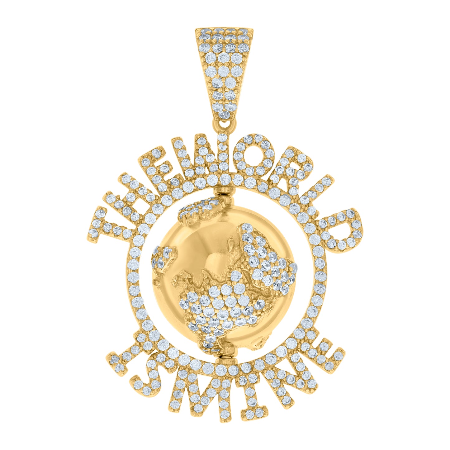 Sterling Silver Mens Cubic-Zirconia The World Is Mine World Map Charm Pendant