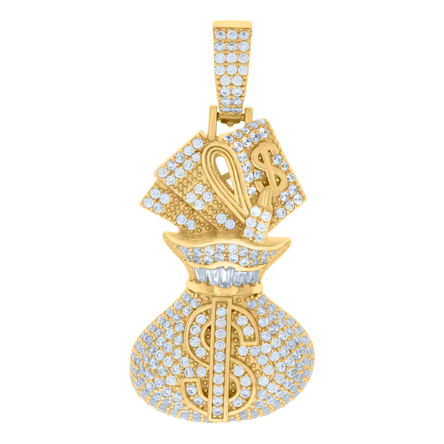 Sterling Silver Mens Cubic-Zirconia Money Bag Currency Fashion Charm Pendant