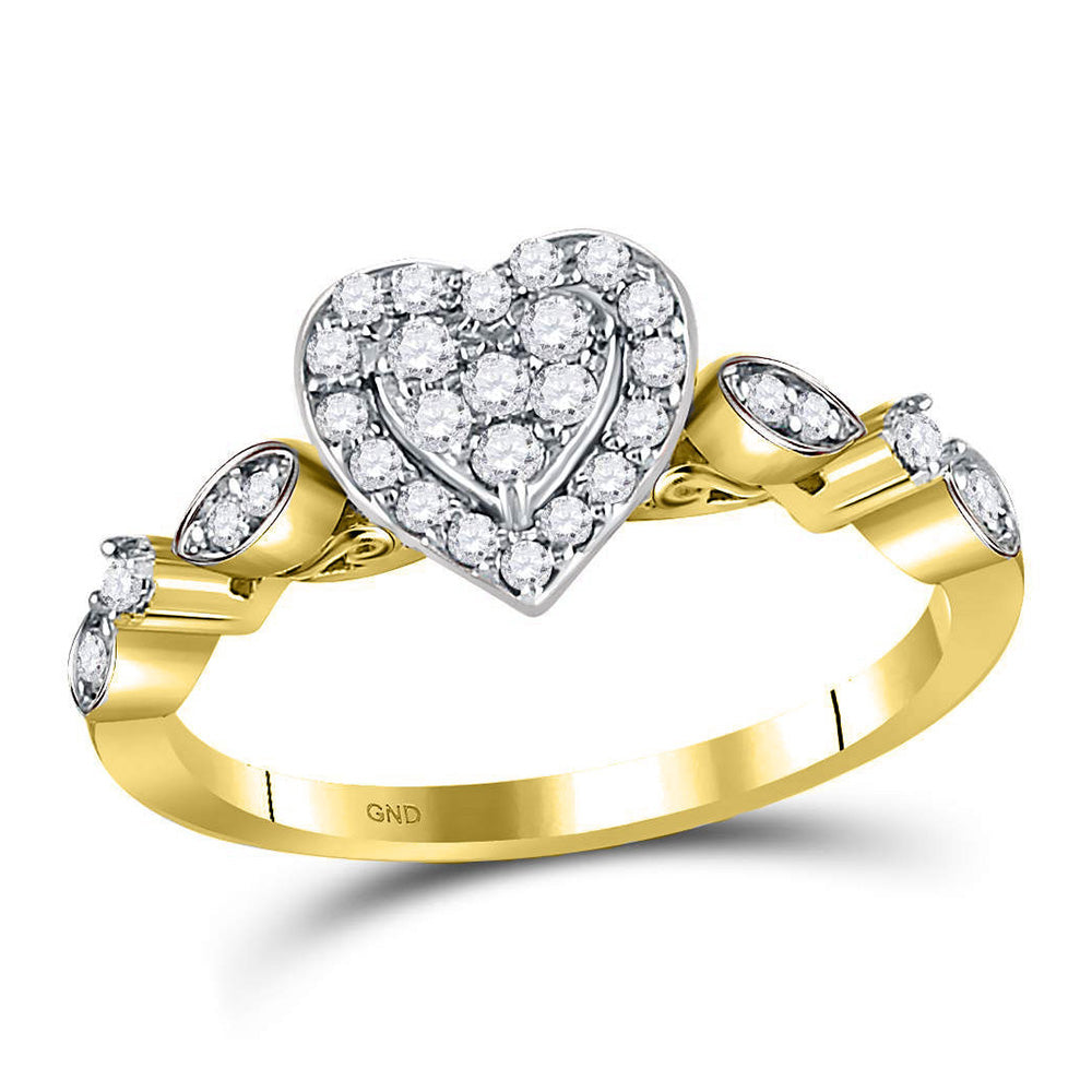 14K Yellow Gold Womens Round Diamond Heart Cluster Ring 1/3 Cttw, Womens Size: 5-10