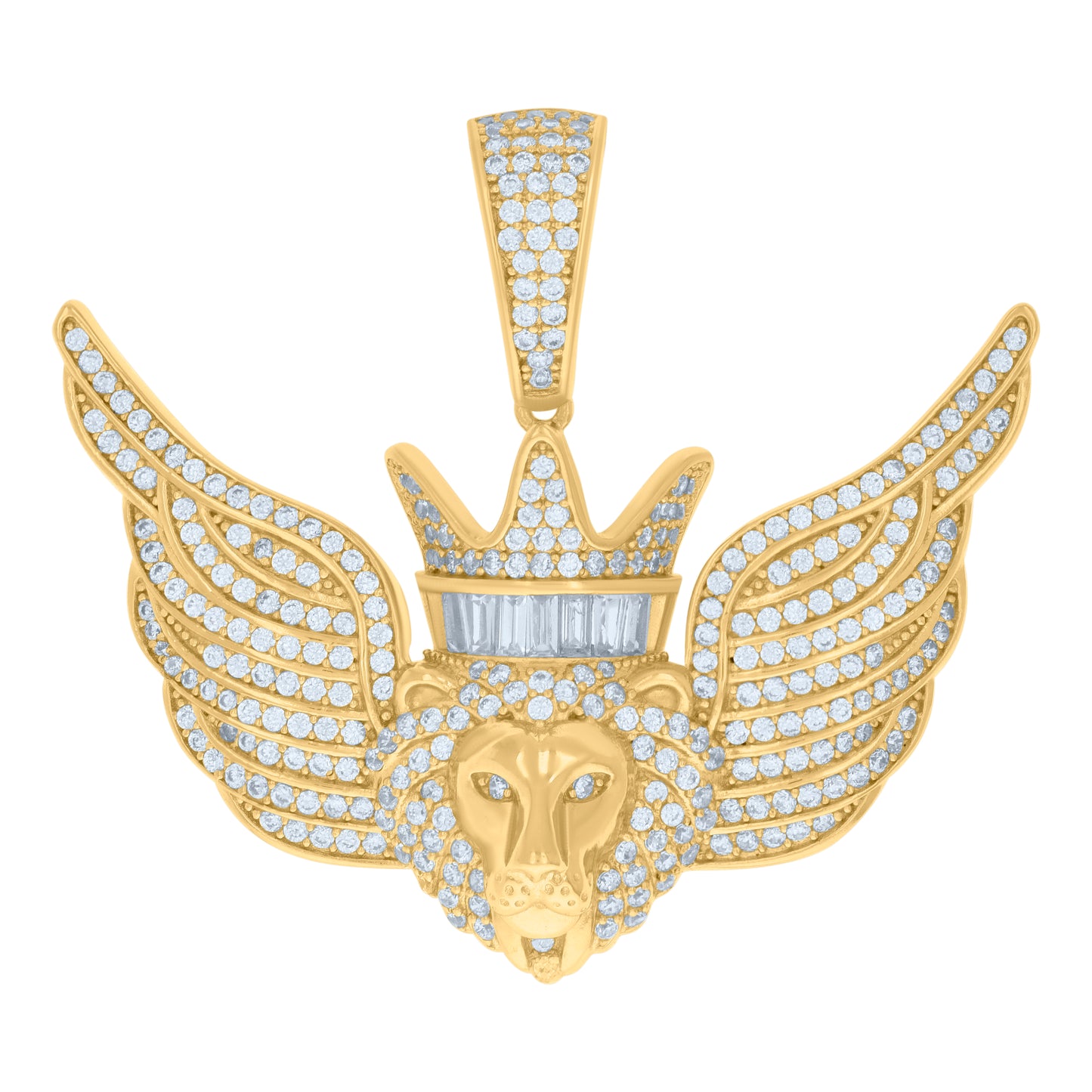 Sterling Silver Mens Baguette Round Cubic-Zirconia Flying Leo/Lion Zodiac Sign/Wildlife Pendant