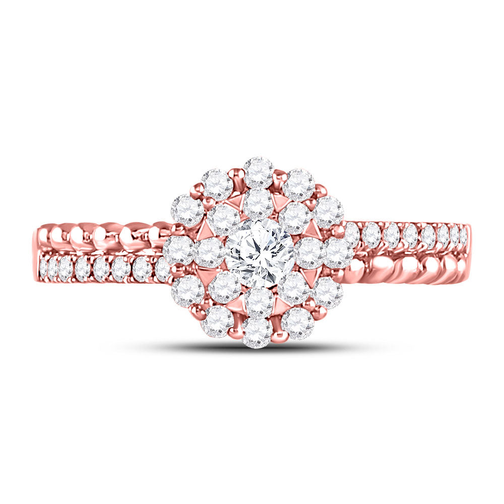 14K Rose Gold Round Diamond Solitaire Beaded ridal Wedding Engagement Ring 1/2 Cttw, Womens Size: 5-10