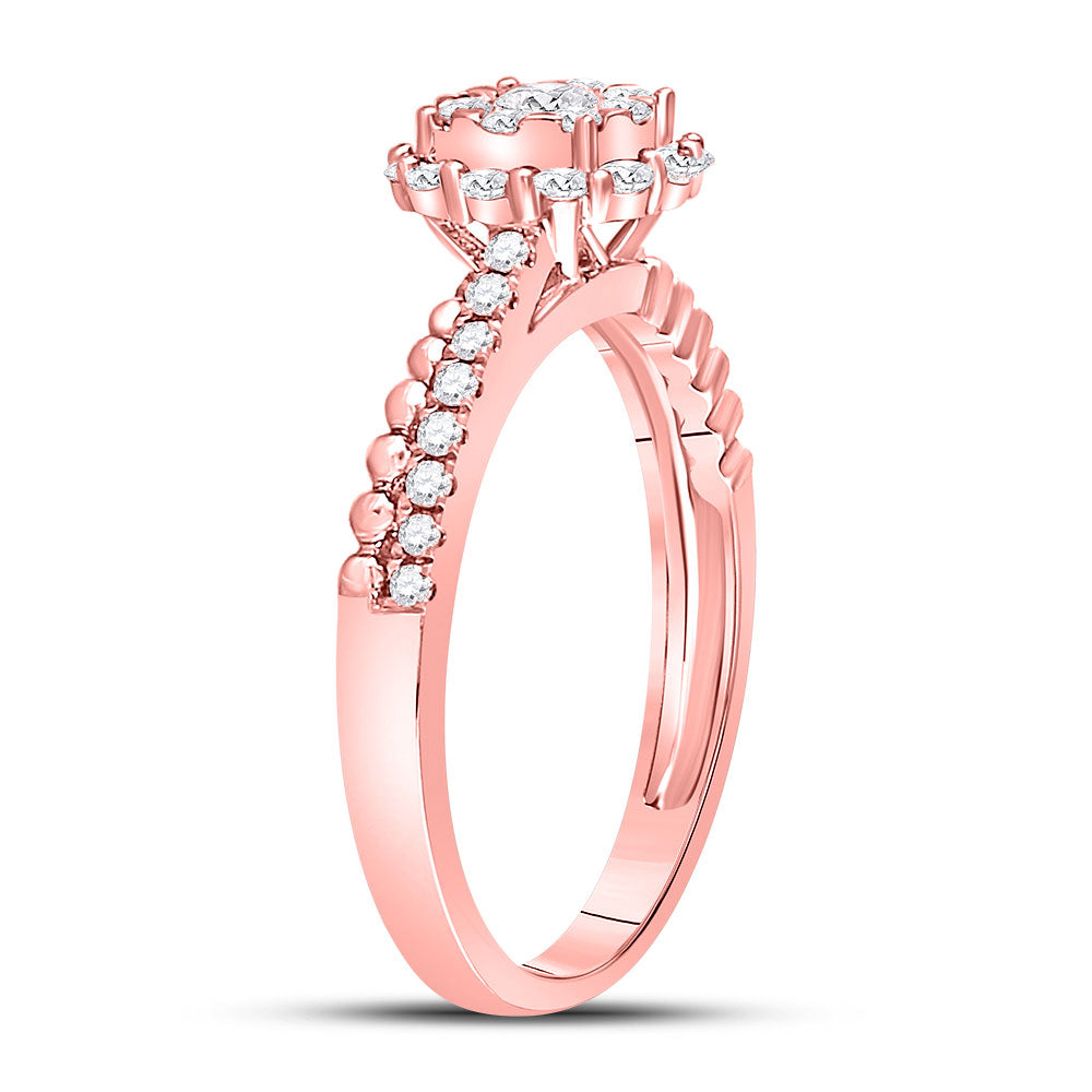 14K Rose Gold Round Diamond Solitaire Beaded ridal Wedding Engagement Ring 1/2 Cttw, Womens Size: 5-10