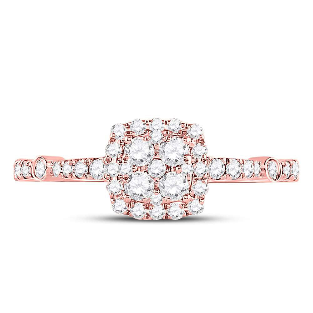 14K Rose Gold Round Diamond Square Cluster Bridal Wedding Engagement Ring 1/2 Cttw, Womens Size: 5-10