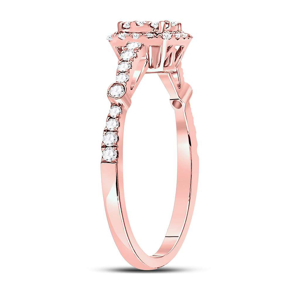 14K Rose Gold Round Diamond Square Cluster Bridal Wedding Engagement Ring 1/2 Cttw, Womens Size: 5-10
