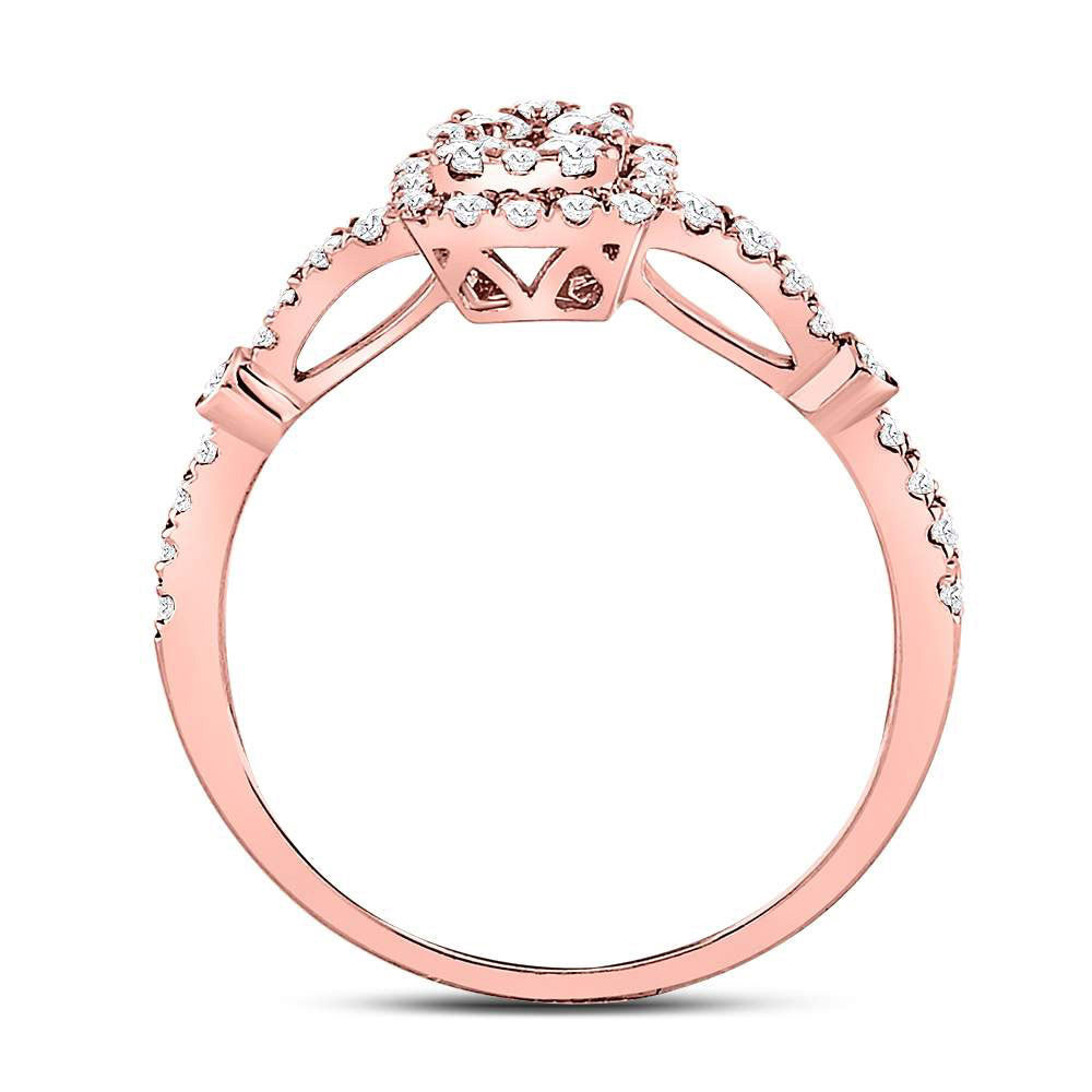 14K Rose Gold Round Diamond Square Cluster Bridal Wedding Engagement Ring 1/2 Cttw, Womens Size: 5-10