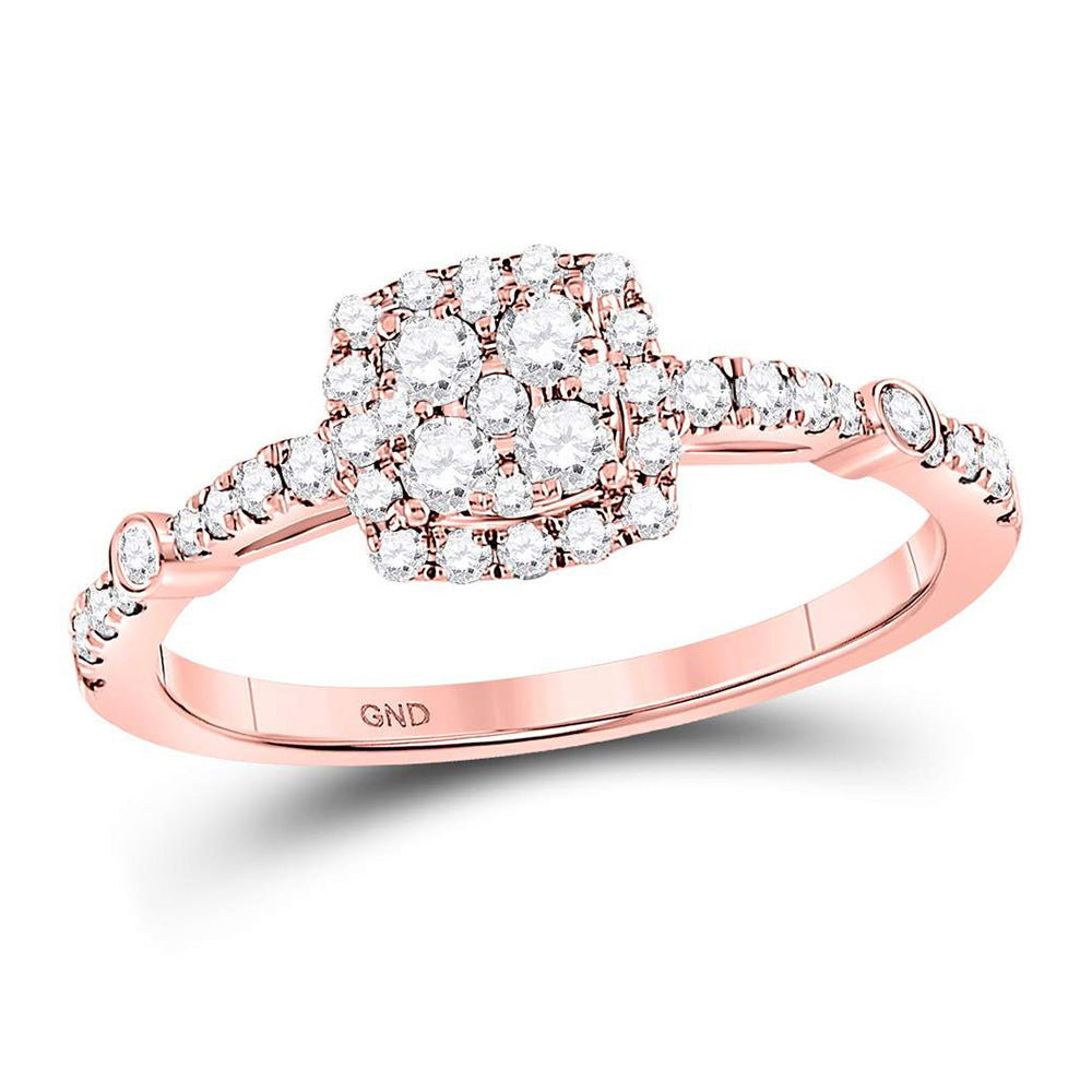 14K Rose Gold Round Diamond Square Cluster Bridal Wedding Engagement Ring 1/2 Cttw, Womens Size: 5-10