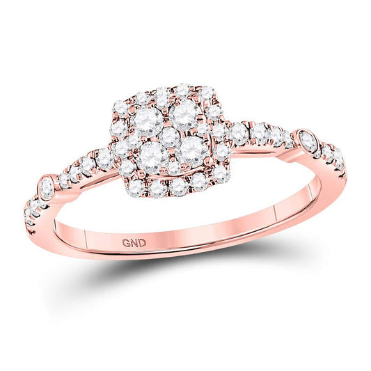 14K Rose Gold Round Diamond Square Cluster Bridal Wedding Engagement Ring 1/2 Cttw, Womens Size: 5-10