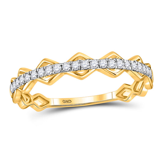 10K Yellow Gold Womens Round Diamond Link Stackable Band Ring 1/5 Cttw, Womens Size: 5-10