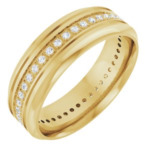 14K Yellow Gold Round 1.2 Mm G-H Si2-Si3 1/4 Ctw Natural Diamond Accented Grooved Band Size 10