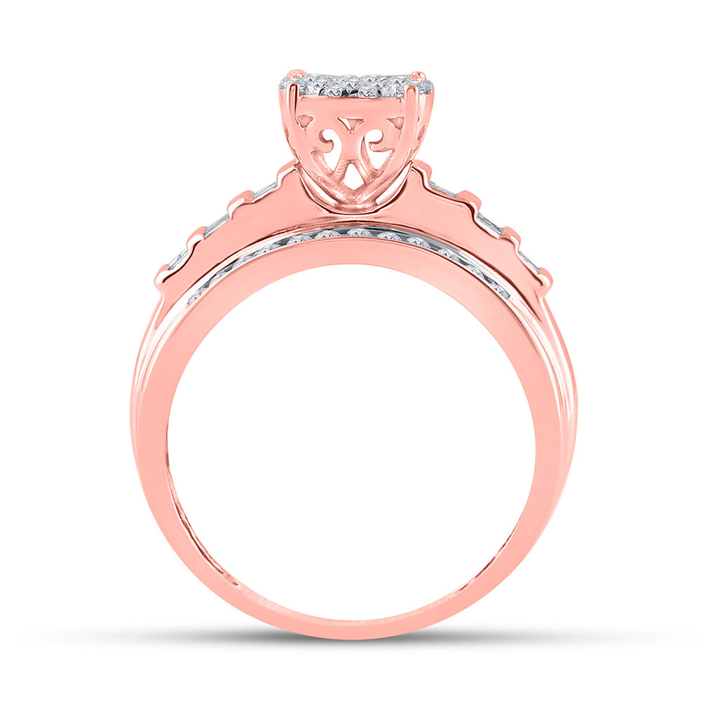 10K Rose Gold Round Diamond Cluster Bridal Wedding Engagement Ring 1/2 Cttw, Womens Size: 5-10