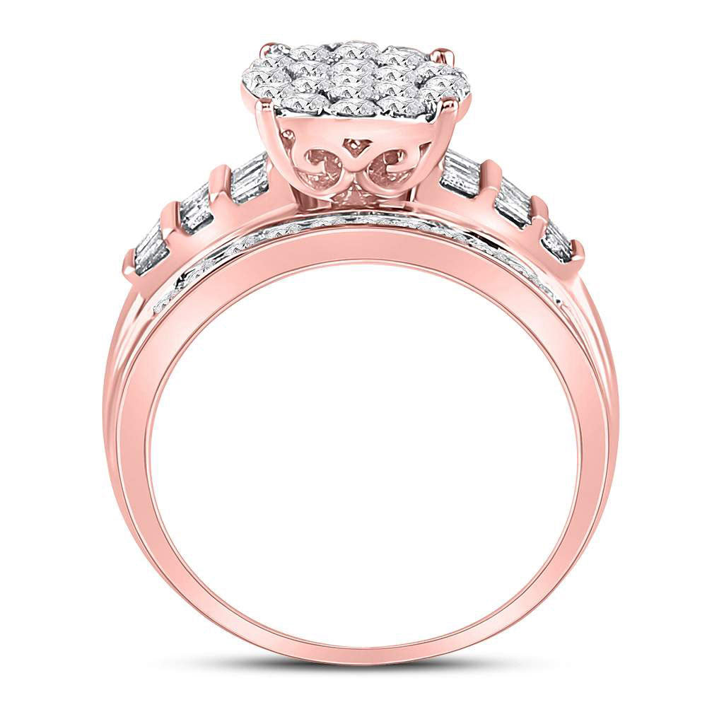 10K Rose Gold Round Diamond Cluster Bridal Wedding Engagement Ring 1 Cttw, Womens Size: 5-10