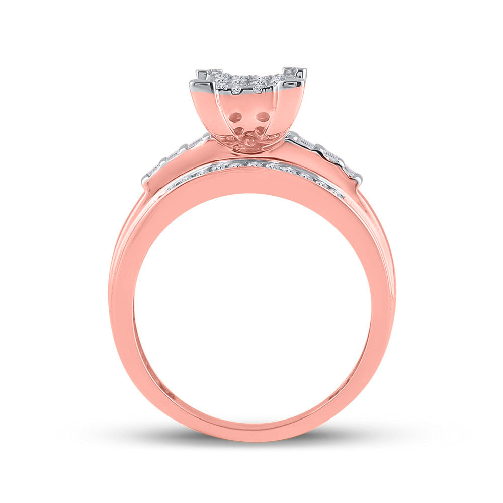 10K Rose Gold Round Diamond Cluster Bridal Wedding Engagement Ring 1/2 Cttw, Womens Size: 5-10