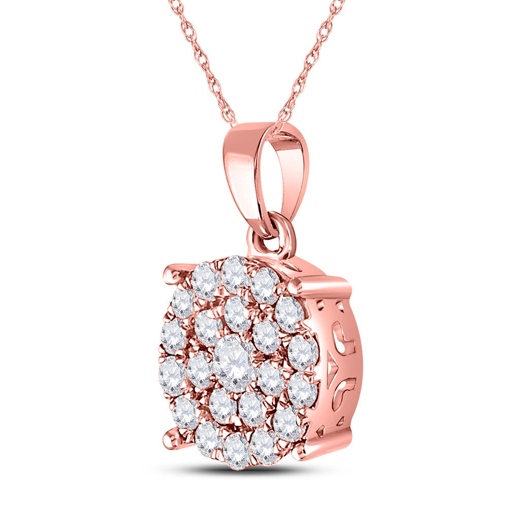10K Rose Gold Womens Round Diamond Cluster Pendant 1 Cttw, Length: 0.78 In, Width: 0.44 In