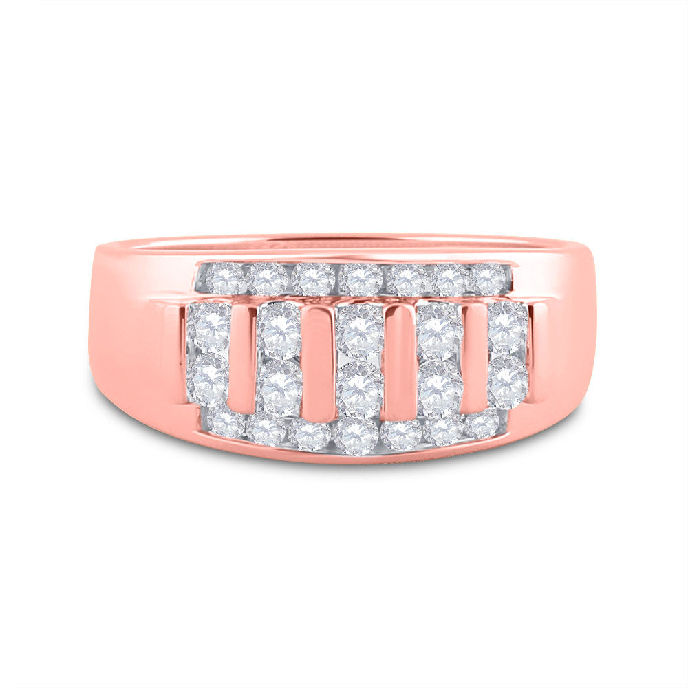 14K Rose Gold Mens Round Diamond Wedding Band Ring 1 Cttw, Mens Size: 7-13