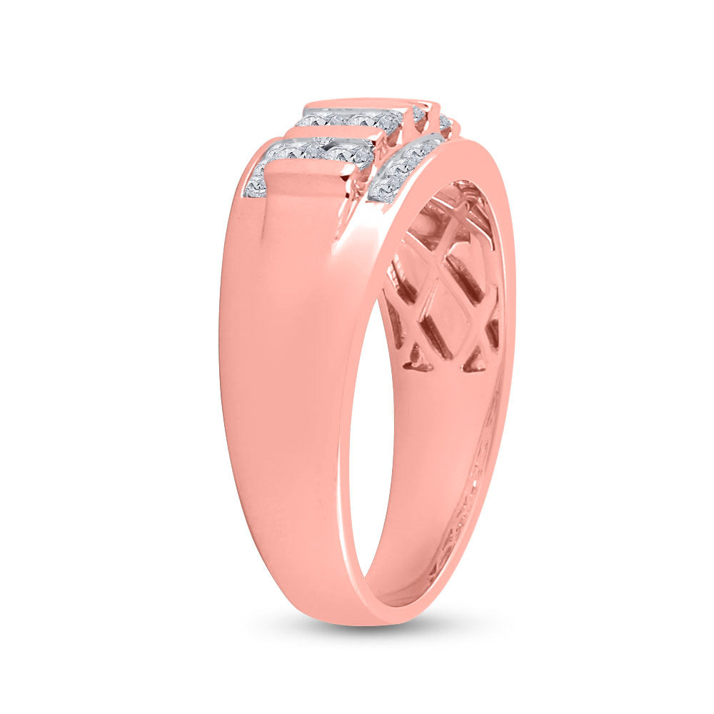 14K Rose Gold Mens Round Diamond Wedding Band Ring 1 Cttw, Mens Size: 7-13