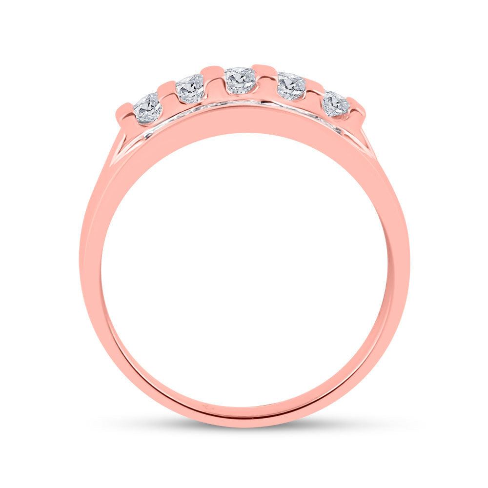 14K Rose Gold Mens Round Diamond Wedding Band Ring 1 Cttw, Mens Size: 7-13