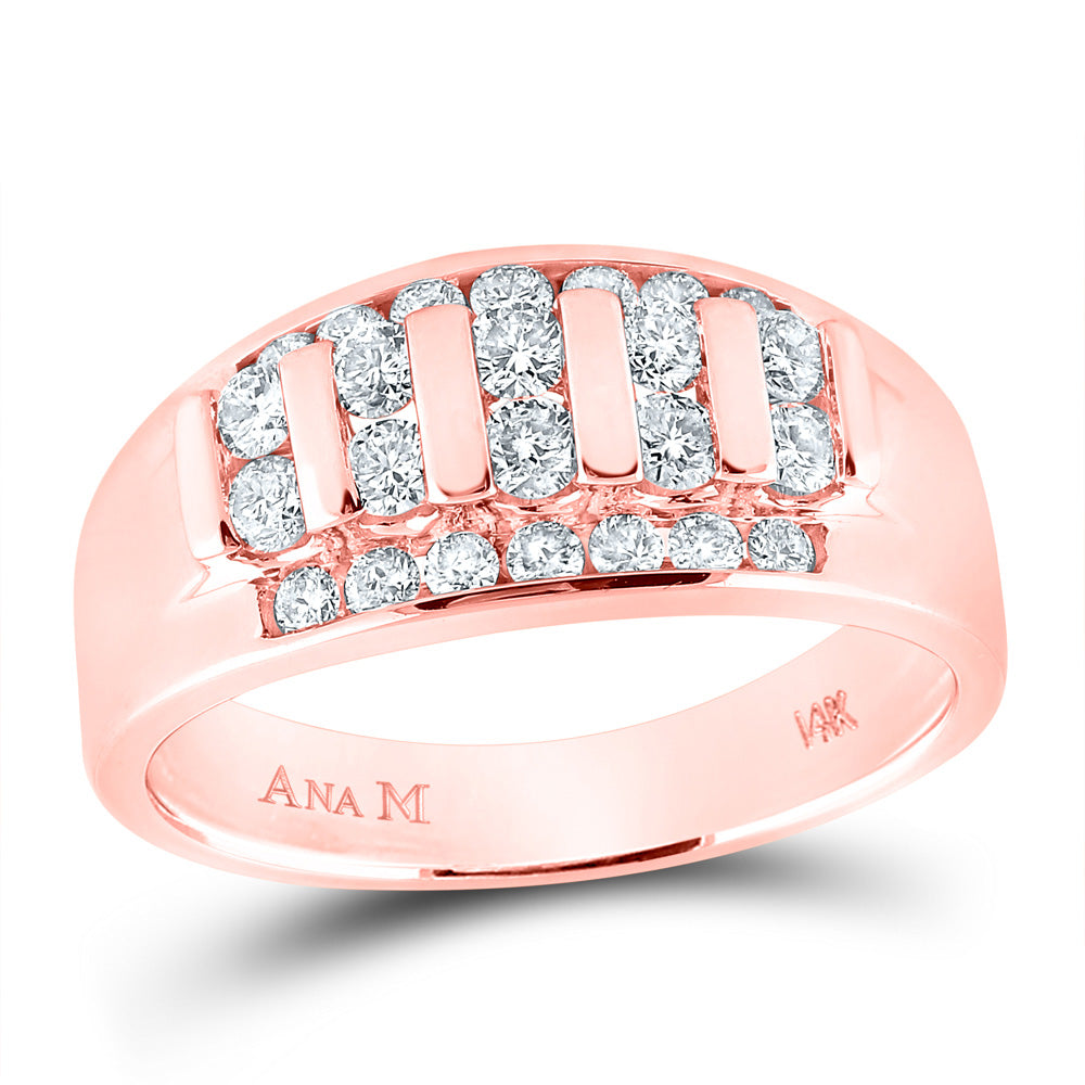 14K Rose Gold Mens Round Diamond Wedding Band Ring 1 Cttw, Mens Size: 7-13