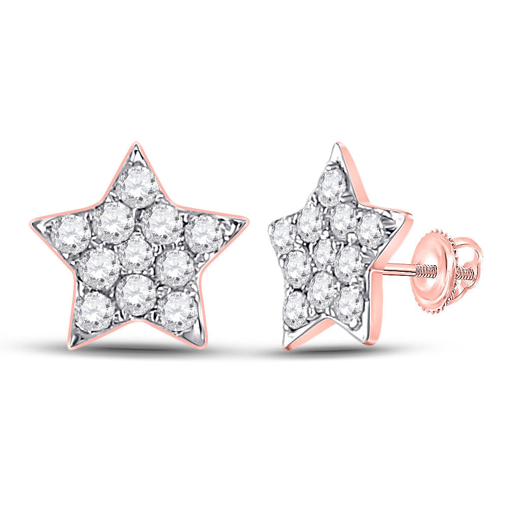 14K Rose Gold Womens Round Diamond Star Earrings 1/6 Cttw