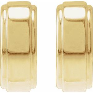 14K Yellow Gold Pair Stepped Edge Hoop Earrings, Length: 15 Mm, Thickness: 4.5 Mm