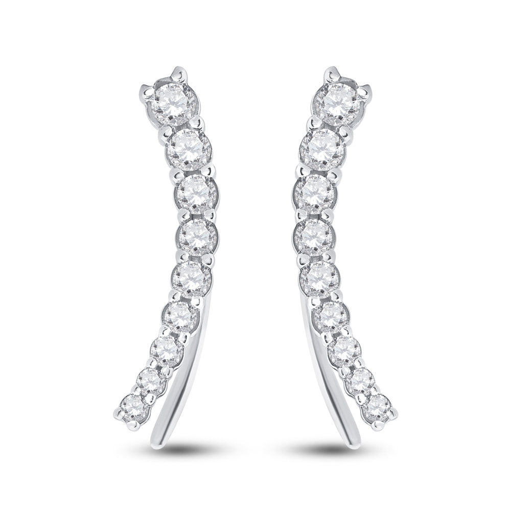 10K White Gold Womens Round Diamond Graduated Climber Earrings 1/2 Cttw