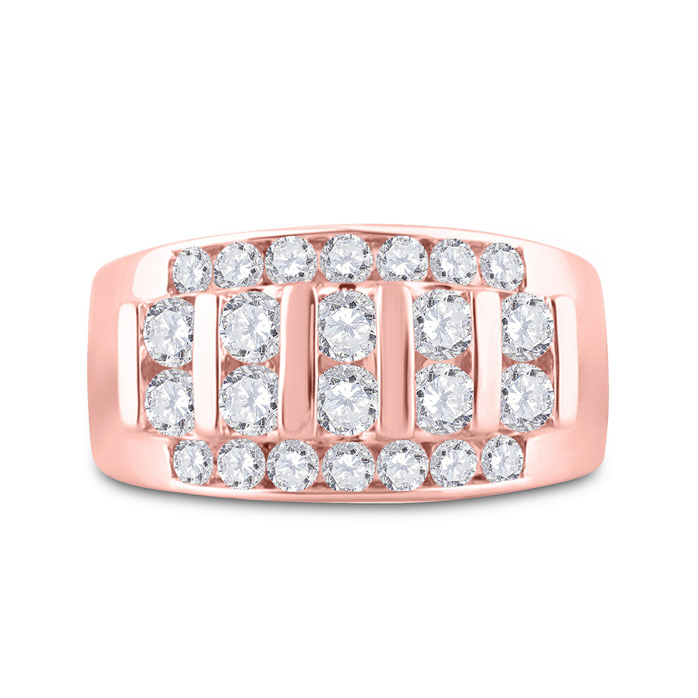 14K Rose Gold Mens Round Diamond Wedding Channel Set Band Ring 2 Cttw, Mens Size: 7-13