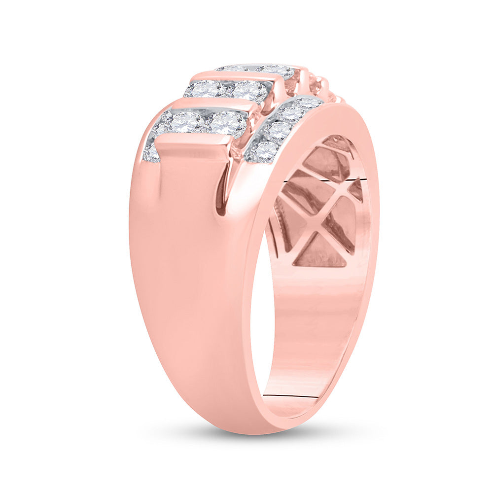 14K Rose Gold Mens Round Diamond Wedding Channel Set Band Ring 2 Cttw, Mens Size: 7-13
