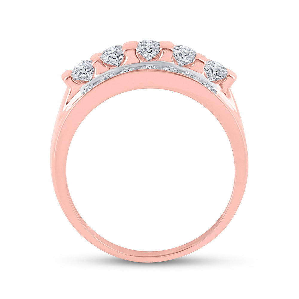 14K Rose Gold Mens Round Diamond Wedding Channel Set Band Ring 2 Cttw, Mens Size: 7-13