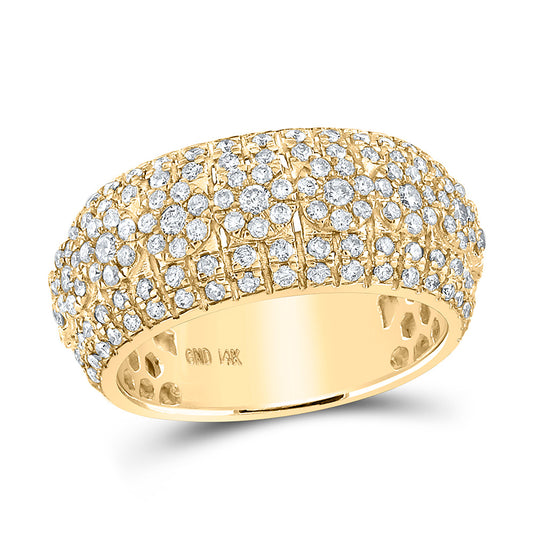 14K Yellow Gold Mens Round Diamond Luxury Lined Cluster Band Ring 2-1/4 Cttw, Mens Size: 7-13