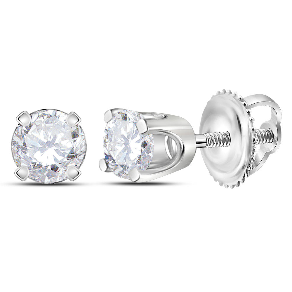 14K White Gold Womens Round Diamond Solitaire Earrings 1/4 Cttw