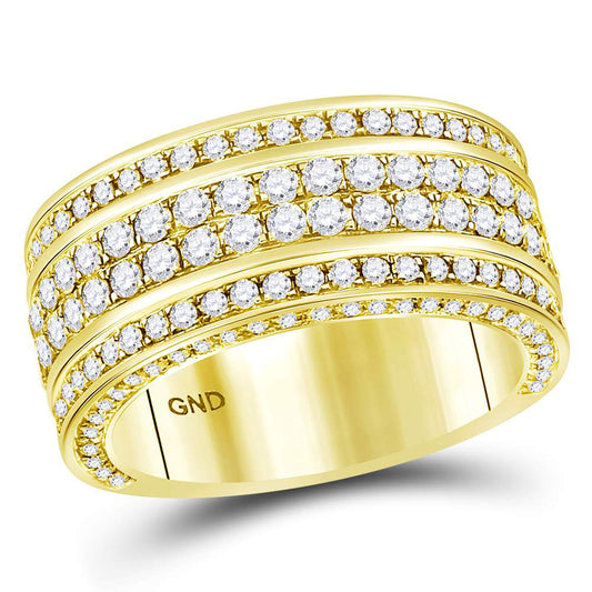 14K Yellow Gold Mens Round Diamond Luxury Lined Band Ring 2-3/4 Cttw, Mens Size: 7-13