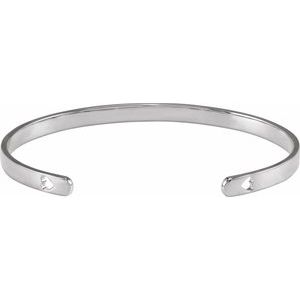 Sterling Silver Engravable Heart Pierced Cuff 7" Bracelet
